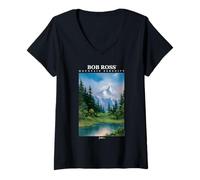 Donna Bob Ross Mountain Serenity Maglietta con Collo a V