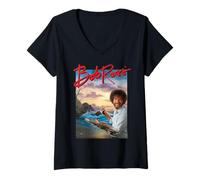 Donna Bob Ross Ocean Painter Maglietta con Collo a V