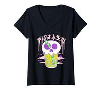 Donna Boba Skull Bubble Tea Cup Halloween Maglietta con Collo a V