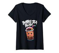 Donna Boba Tea Bubble Tea Gli amanti del tè si uniscono: sorseggiare, assaporare, sorridere insieme Maglietta con Collo a V