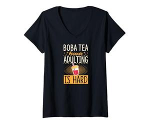 Donna Boba Tea perché l'adulto è Difficile Maglietta con Collo a V