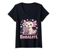 Donna Bobalotl Carino Kawaii Axolotl Boba Tea Lover Maglietta con Collo a V