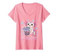 Donna Bobalotl Carino Kawaii Axolotl Boba Tea Lover Maglietta con Collo a V