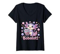 Donna Bobalotl Carino Kawaii Axolotl Boba Tea Lover Maglietta con Collo a V