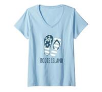 Donna Bodie Island - Infradito da spiaggia a righe blu costiere nautiche Maglietta con Collo a V