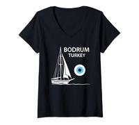 Donna Bodrum Turchia Caicco Barca a Vela Vacanza Design Maglietta con Collo a V