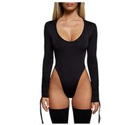 Donna Body Elegant Maglietta Manica Lunga Bodysuit Girocollo Top Slim Fit Solido Bodys Basic Casual S Dear-XiaoBao