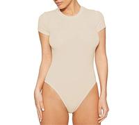 Donna Body Elegant Maglietta Maniche Corte Bodysuit Elastico Top Slim Fit Solido Bodys da Ballo Danza Yoga Fitness M Dear-XiaoBao