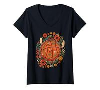 Donna Boho Basketball Flower Garden Spring Maglietta con Collo a V