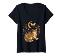 Donna Boho Celeste Lupo Luna Floreale Maglietta con Collo a V
