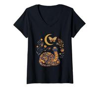 Donna Boho Celestial Snake Luna Floreale Maglietta con Collo a V