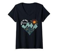 Donna Boho Floral Mountain Flower Heart Faith Can Move Mountains Maglietta con Collo a V