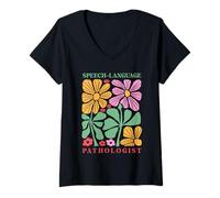 Donna Boho Floreale Linguaggio Patologo SLP Logopedia Maglietta con Collo a V