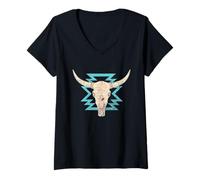 Donna Boho Mucca Cranio Toro Donne Cowgirl Vintage Country Girl Maglietta con Collo a V