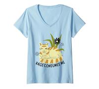 Donna Boho Rage Consumes Me Funny Floral Cat Sarcastic Kitten Maglietta con Collo a V