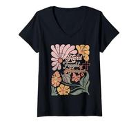 Donna Boho Retro Christian Hard Fought Alleluia Uomini Donne Maglietta con Collo a V