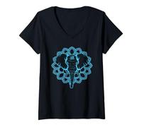 Donna Boho Spiritual Blue Elephant OM Mandala Vibe Yoga Meditazione Maglietta con Collo a V
