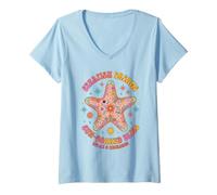 Donna Boho Starfish Dreams Hippie Sun Bliss Retro Groovy Beach Maglietta con Collo a V