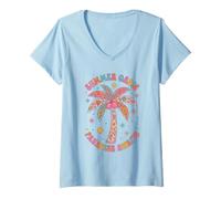 Donna Boho Summer Oasis Paradise attende Una Palma Tropicale retrò Maglietta con Collo a V