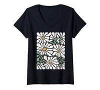 Donna Boho Wildflowers Daisy Floral Pattern Neutro Botanico Maglietta con Collo a V