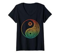 Donna Boho Yin Yang Mandala Zen Meditazione Taoismo Tai Chi Maglietta con Collo a V