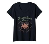 Donna Boho Yoga Spirituale Regalo Per Yogi Mindful Lotus Flower Maglietta con Collo a V