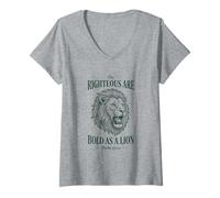 Donna Bold as a Lion Christian Bible Psalm Verse Maglietta con Collo a V