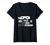 Donna Bold Badass Superhuman Old Ass Human Old Ass Man Funny Dad Maglietta con Collo a V