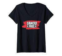 Donna Bold Cancer Free Awareness Ribbon Tee Maglietta con Collo a V