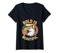 Donna Bold is Beautiful 4 luglio USA Patriotic Funny Bald Eagle Maglietta con Collo a V