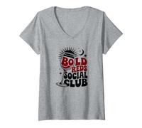 Donna Bold Reds Social Club Vino Bere Mamma Insegnante Infermiera Maglietta con Collo a V