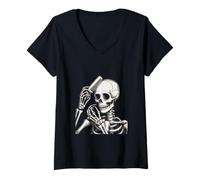 Donna Bold Skeleton che crea i suoi capelli immaginari, una novità, umorismo Maglietta con Collo a V