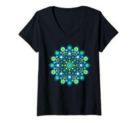 Donna Bold Zen Mandala T-Shirt da Donna - Intricate DOT Art Tee Maglietta con Collo a V