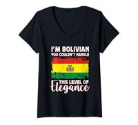 Donna Bolivia Flag Proud Elegant Bolivian Boyfriend Girlfriend Maglietta con Collo a V