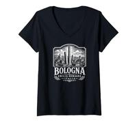 Donna Bologna Emilia-Romagna Italia Cityscape xilografia Maglietta con Collo a V