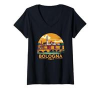 Donna Bologna Italia Città italiana Souvenir di architettura europea Maglietta con Collo a V