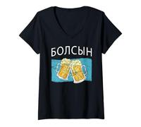 Donna Bolsyn Kazakistan Saluti Kazako Birra Bere Brindisi Maglietta con Collo a V