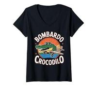 Donna Bombardino Crocodilo Funny Italian Brainrot Meme Maglietta con Collo a V