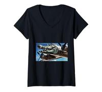 Donna Bombardiro Crocodilo Funny Brain Rot Gen Alpha Meme Maglietta con Collo a V