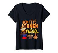 Donna Bon Fete Kweyol St. Lucia Dominica Abito da Giorno creolo Maglietta con Collo a V