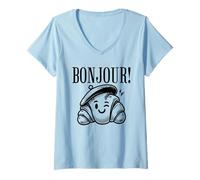 Donna Bonjour Croissant - Carino Croissant Parigi Francia Amante Maglietta con Collo a V