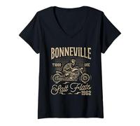 Donna Bonneville Salt Flats Motorcycle Racing Biker Birthday 1962 Maglietta con Collo a V