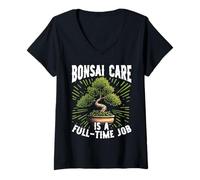 Donna Bonsai Care è un lavoro a tempo pieno Grafica dell'albero di bonsai giapponese Maglietta con Collo a V