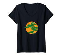 Donna Bonsai con Sole Arancio Giapponese Karate Zen Maglietta con Collo a V