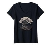 Donna Bonsai nella natura spirituale buddista zen giapponese Maglietta con Collo a V