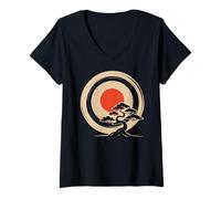 Donna Bonsai Tree Samurai Art in Japanese Zen Buddhist Enso Circle Maglietta con Collo a V