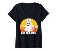Donna Boo Boo Crew - Maglietta da Donna con Fantasma Divertente per Halloween Maglietta con Collo a V