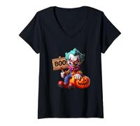 Donna Boo Creepy Clown Zucca Halloween Maglietta con Collo a V