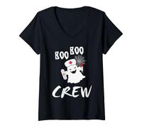 Donna Boo Crew Ghost Nurse Funny Halloween Costume Maglietta con Collo a V