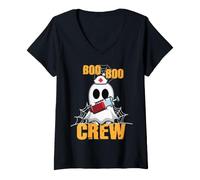 Donna Boo Crew Ghost Nurse Funny Halloween Costume Maglietta con Collo a V
